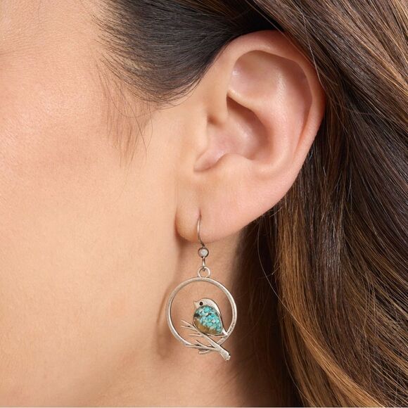Silver Bird Hoop Earrings A933 - Picture 1 of 3